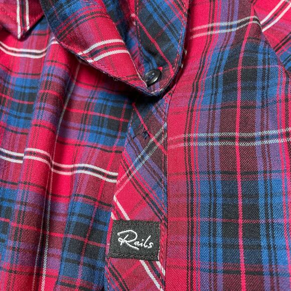 Rails Kendra Tencel Plaid Button Front Blouse Long Sleeve Size S Red Blue White - Picture 6 of 9